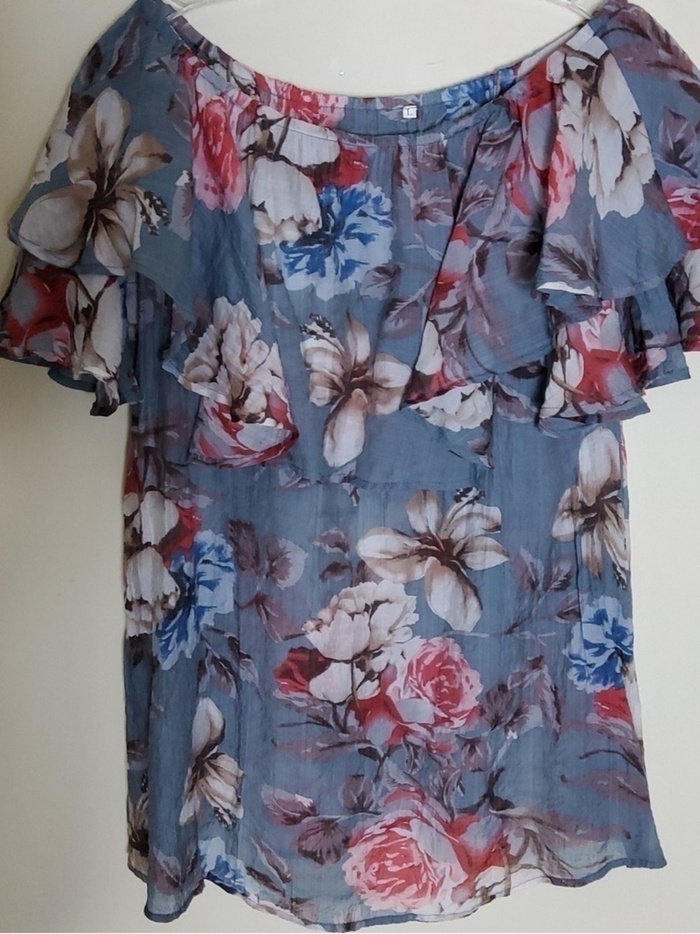 Floral Off-Shoulder Ruffle Top - Blue